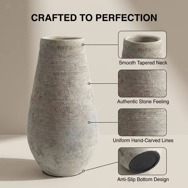Wabi-Sabi Tapered Ceramic Vase Suitable for Dried & Fresh Flowers, Retro Minimalist Base with Anti-Slip Bottom, Stone Texture Vase for Centerpiece, Tabletop Decor, Dried Flower Arrangements - Ceramic Flower Holder