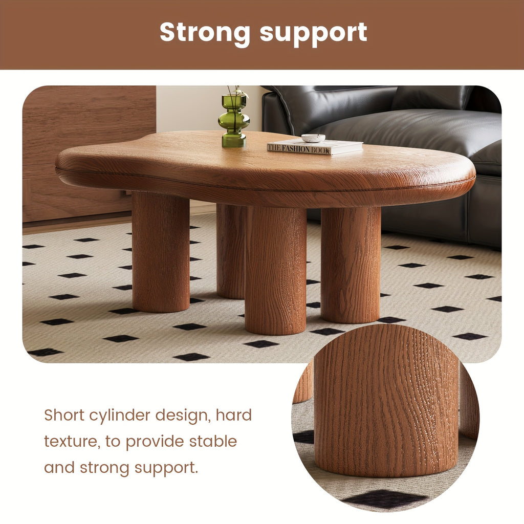 Modern Walnut Coffee Table with Cloud-Inspired Irregular Design - Lightweight Engineered Wood, 4-Legged Compact Center Table for Living Room & Bedroom, Easy Assembly