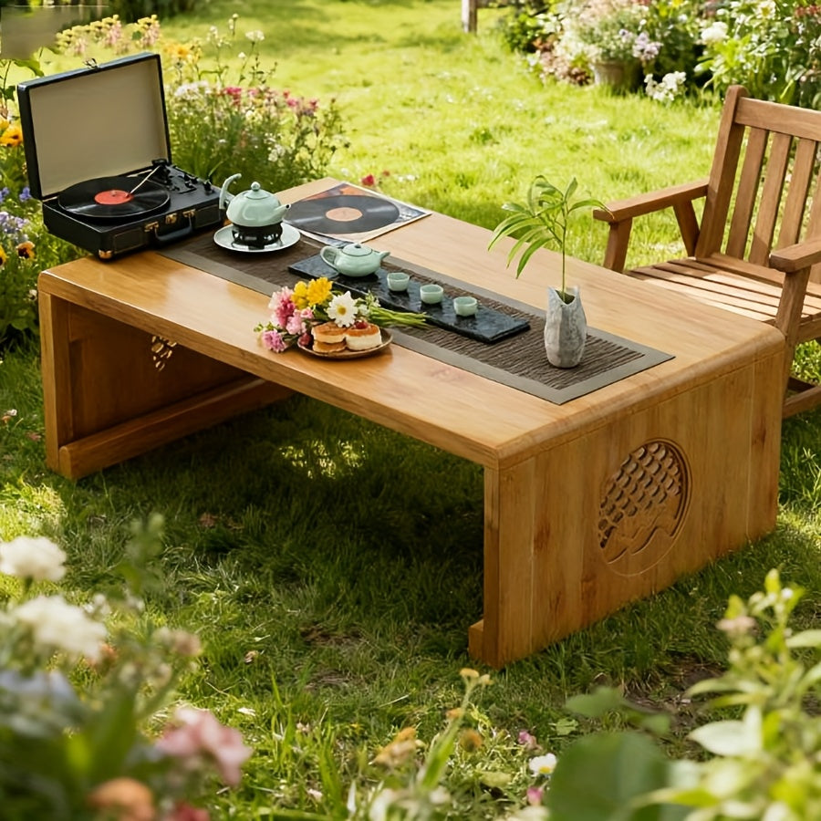 Japanese-Style Floor Table with Foldable Legs - Bamboo Low-Profile Bedside Table Suitable for Coffee, Tea, Meditation Altar, Bedside Use - Foldable Design, Space-Saving, Easy Assembly-Free Setup