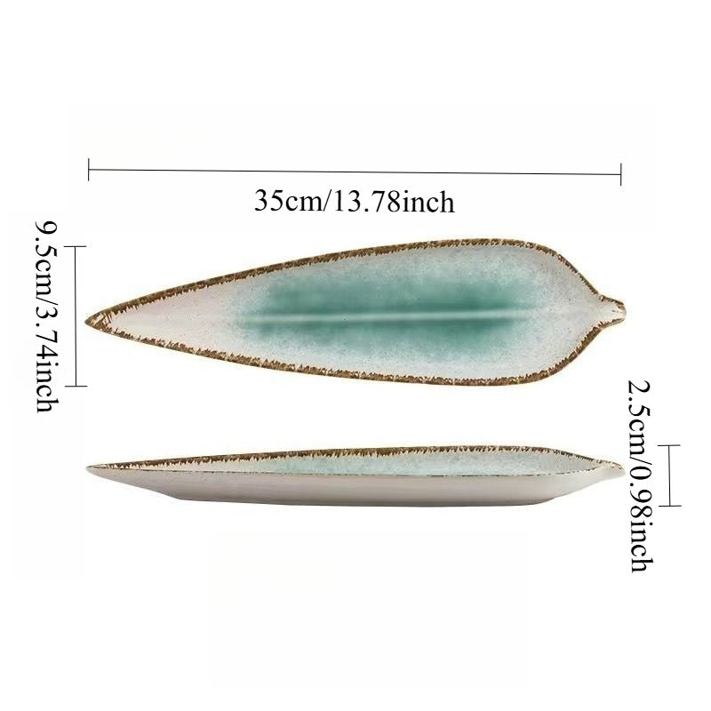 1pc Ceramic Sushi Plate, Creative Leaf Design Plate for Cuisine Restaurants, Sashimi Plate, Fish Plate, Dessert & Snack Plate