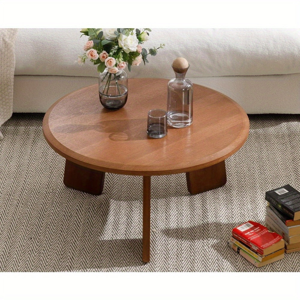 16 Inches Cute Wooden 1Pc Classic Round Coffee Table, Suitable for Living Room, Home Decoration, Balcony