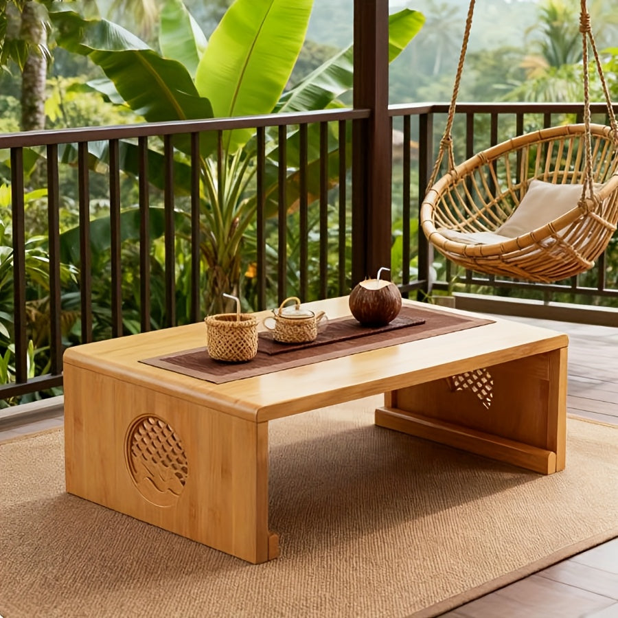 Japanese-Style Floor Table with Foldable Legs - Bamboo Low-Profile Bedside Table Suitable for Coffee, Tea, Meditation Altar, Bedside Use - Foldable Design, Space-Saving, Easy Assembly-Free Setup