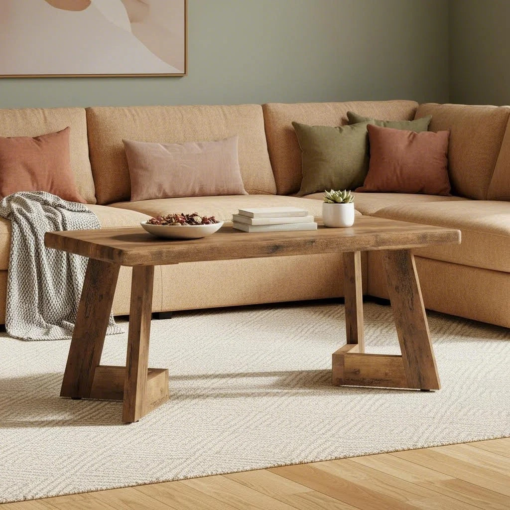 Coffee Table, Farmhouse Center Table with V-Shaped Legs, 47.2 X 23.6 Inches Rectangle Living Room Tables, Easy to Assemble, Rustic Brown