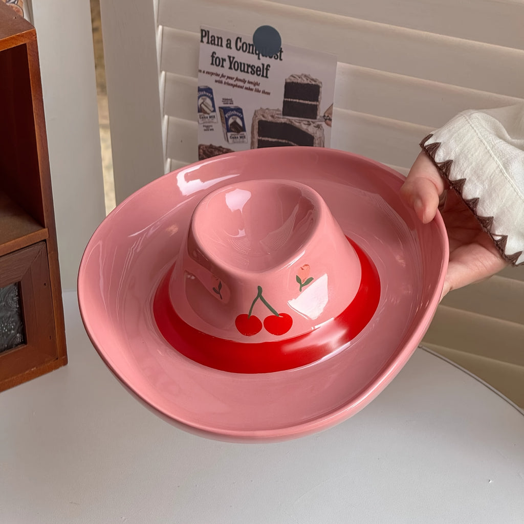 Creative Ceramic Plate Shaped Like a Cowboy Hat, Includes a Vinegar Dish, Perfect for Serving Dinner, Breakfast, Or As a Special Side Dish for Hot Pot