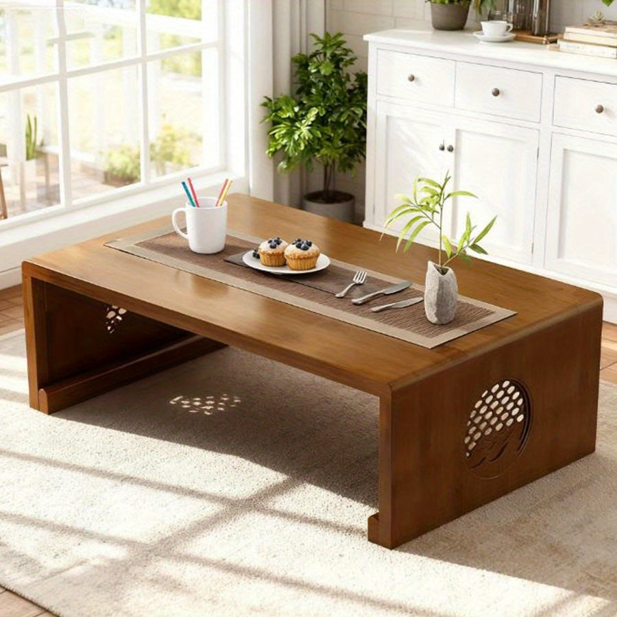 Japanese-Style Floor Table with Foldable Legs - Bamboo Low-Profile Bedside Table Suitable for Coffee, Tea, Meditation Altar, Bedside Use - Foldable Design, Space-Saving, Easy Assembly-Free Setup