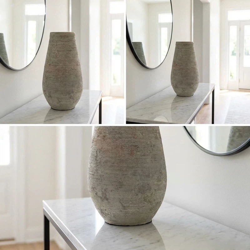 Wabi-Sabi Tapered Ceramic Vase Suitable for Dried & Fresh Flowers, Retro Minimalist Base with Anti-Slip Bottom, Stone Texture Vase for Centerpiece, Tabletop Decor, Dried Flower Arrangements - Ceramic Flower Holder