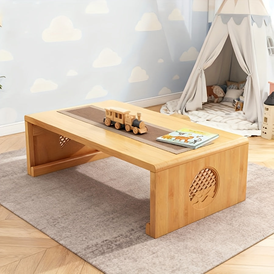 Japanese-Style Floor Table with Foldable Legs - Bamboo Low-Profile Bedside Table Suitable for Coffee, Tea, Meditation Altar, Bedside Use - Foldable Design, Space-Saving, Easy Assembly-Free Setup
