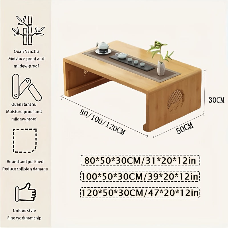 Japanese-Style Floor Table with Foldable Legs - Bamboo Low-Profile Bedside Table Suitable for Coffee, Tea, Meditation Altar, Bedside Use - Foldable Design, Space-Saving, Easy Assembly-Free Setup