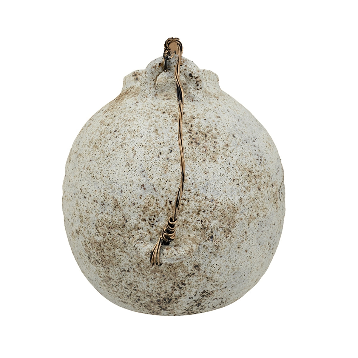 Rustic White Ceramic Vase with Wire Handle - Vintage Farmhouse Round Jug Pottery Suitable for Fake Plants, Flowers, Wabi-Sabi & French Country Decor, Wire-Hooked Holder for Branches, Ceramic for Entryway, Living Room, Bedroom Centerpiece