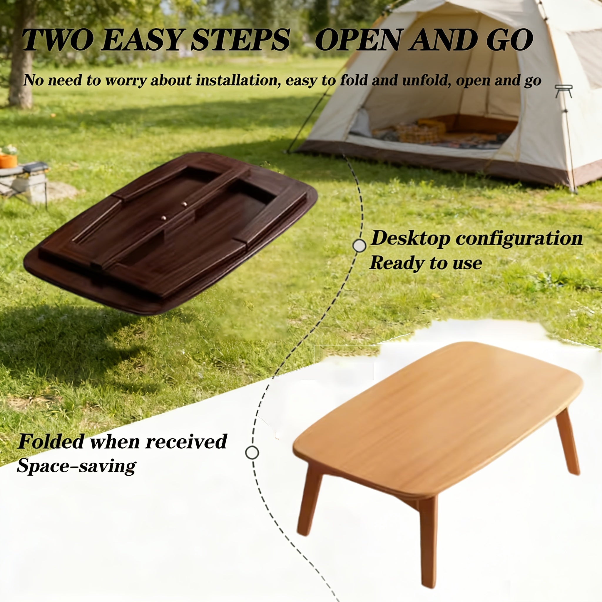 Foldable Japanese-Style Table Suitable for Indoor\u002FOutdoor Use - Modern Portable Coffee & Tea Table with Walnut Top, Space-Saving Design, No Assembly Required, Foldable Desk for,, Office (31.5×17.7×13.8 Inches)