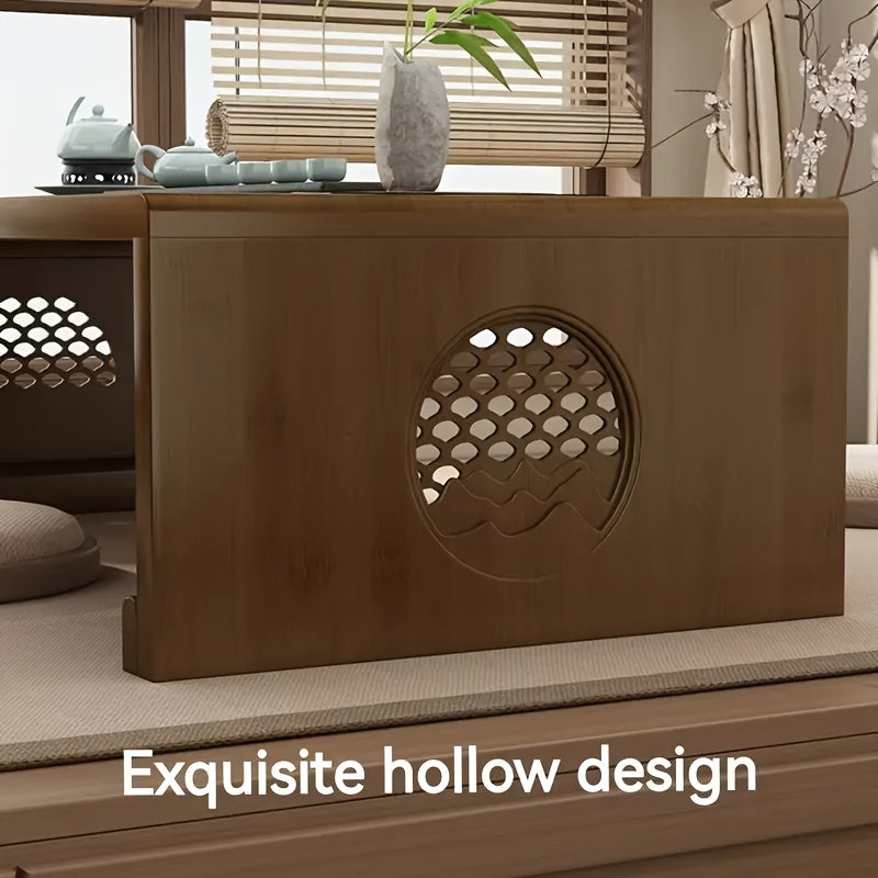 A Unique Bamboo Folding Coffee Table Designed for Floor Use, This Portable Piece of Furniture Serves As Both a Desk And a Decorative Item