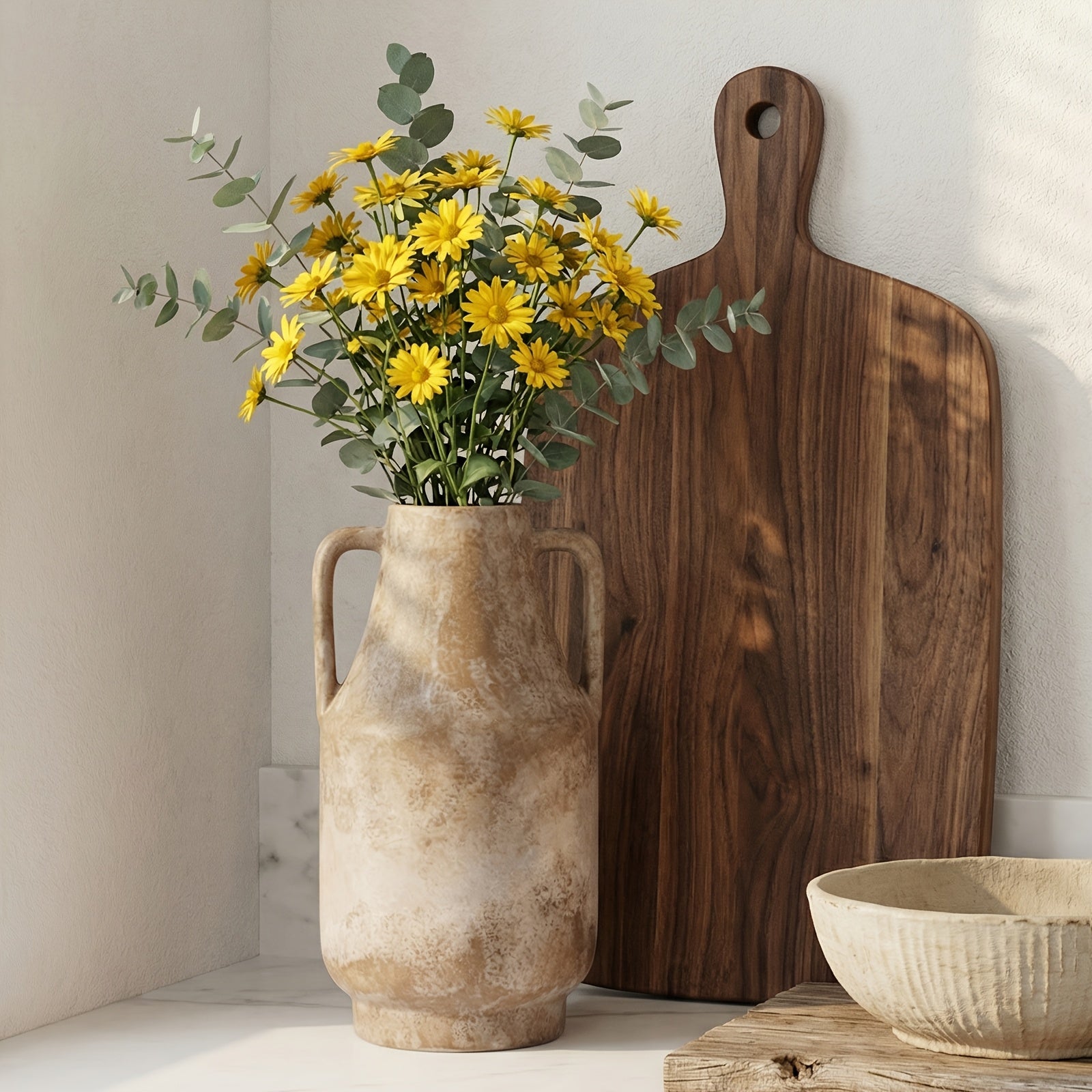 TOMNK Large Rustic Farmhouse Ceramic Vase - Vintage Base Table Vase Suitable for Living Room, Kitchen,, 11\