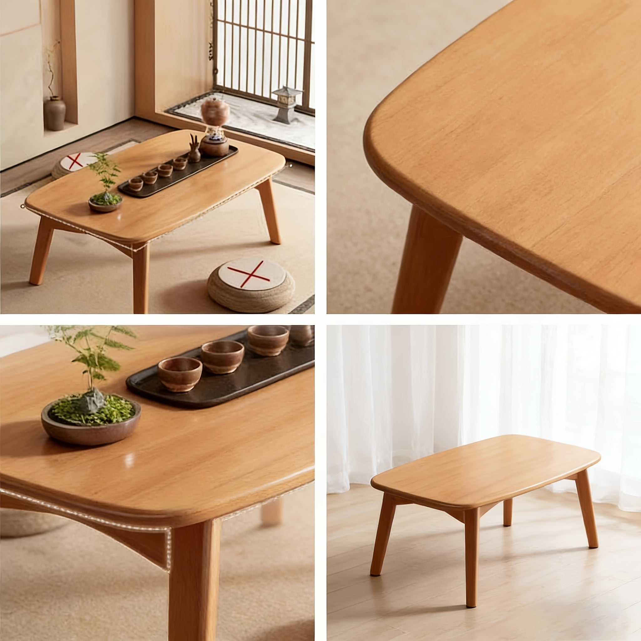 Foldable Japanese-Style Table Suitable for Indoor\u002FOutdoor Use - Modern Portable Coffee & Tea Table with Walnut Top, Space-Saving Design, No Assembly Required, Foldable Desk for,, Office (31.5×17.7×13.8 Inches)