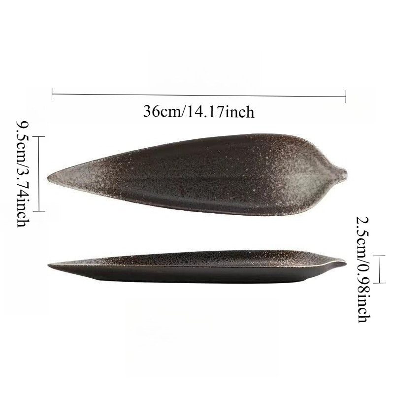 1pc Ceramic Sushi Plate, Creative Leaf Design Plate for Cuisine Restaurants, Sashimi Plate, Fish Plate, Dessert & Snack Plate