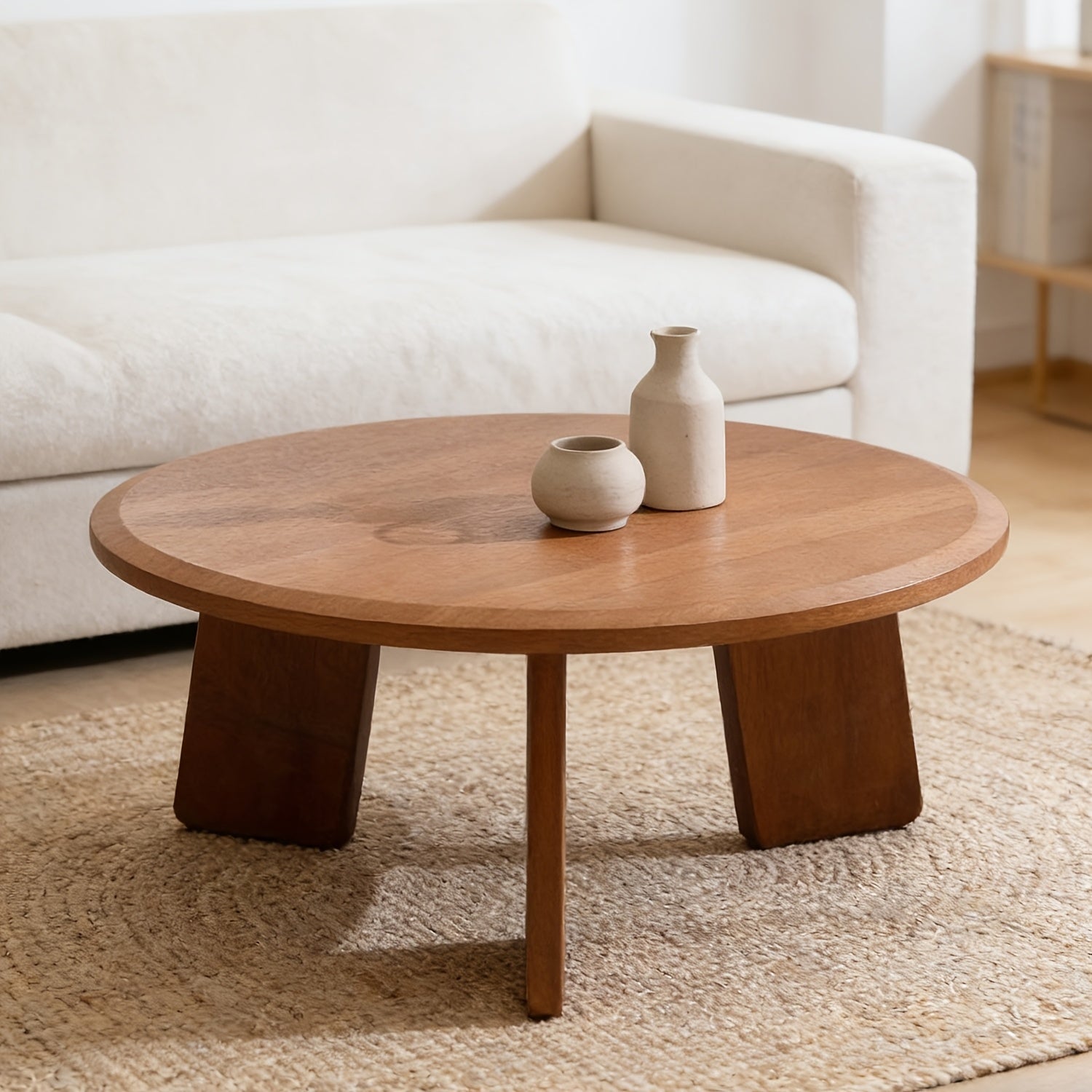 16 Inches Cute Wooden 1Pc Classic Round Coffee Table, Suitable for Living Room, Home Decoration, Balcony