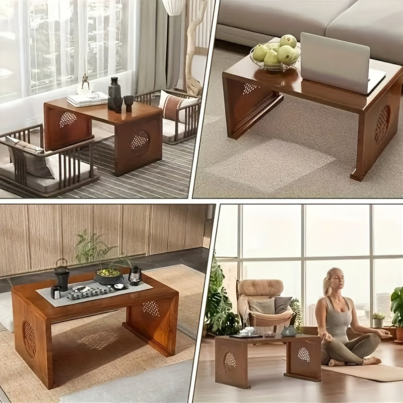 A Unique Bamboo Folding Coffee Table Designed for Floor Use, This Portable Piece of Furniture Serves As Both a Desk And a Decorative Item
