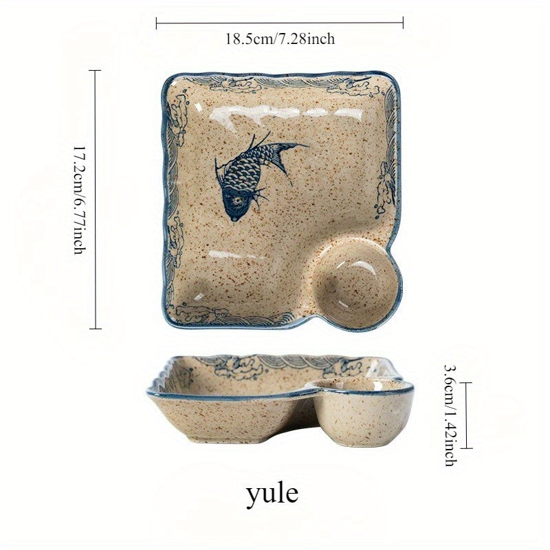 2pcs Japanese Style Ceramic Dumpling Plate Set | 7.11inch Divided Serving Plates with Compartments for Gyoza, Dipping Sauces & Appetizers - High-Temperature Porcelain Design, Elegant yet Durable for Daily Use