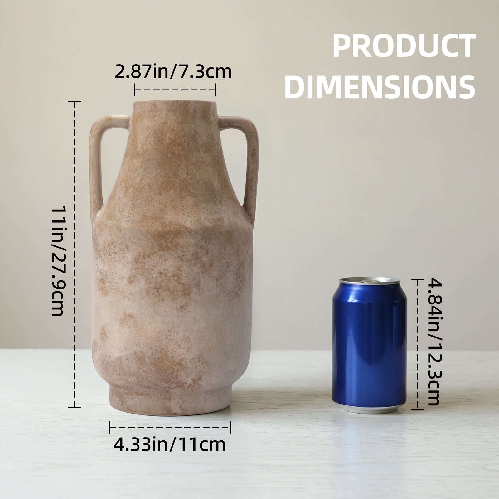 TOMNK Large Rustic Farmhouse Ceramic Vase - Vintage Base Table Vase Suitable for Living Room, Kitchen,, 11\