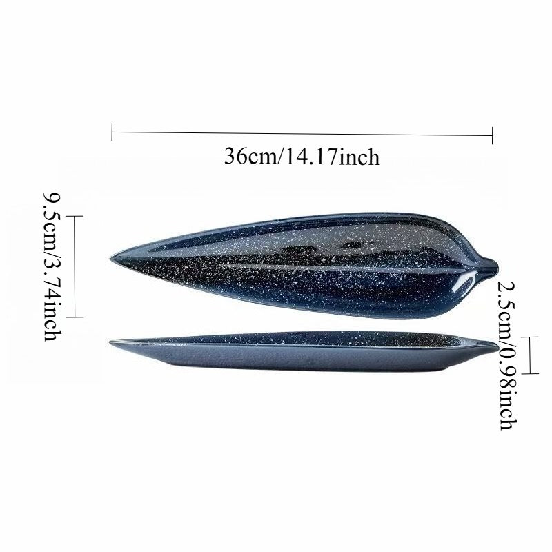 1pc Ceramic Sushi Plate, Creative Leaf Design Plate for Cuisine Restaurants, Sashimi Plate, Fish Plate, Dessert & Snack Plate