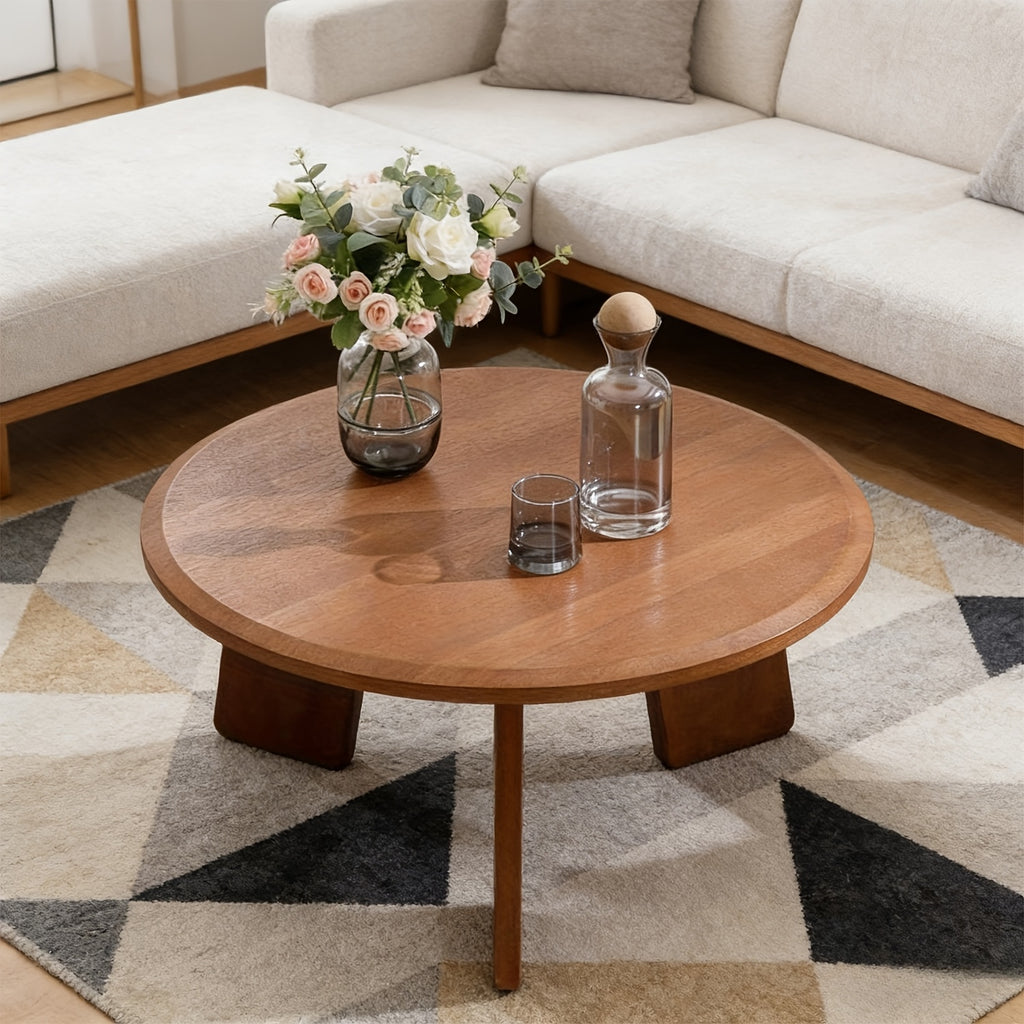 16 Inches Cute Wooden 1Pc Classic Round Coffee Table, Suitable for Living Room, Home Decoration, Balcony
