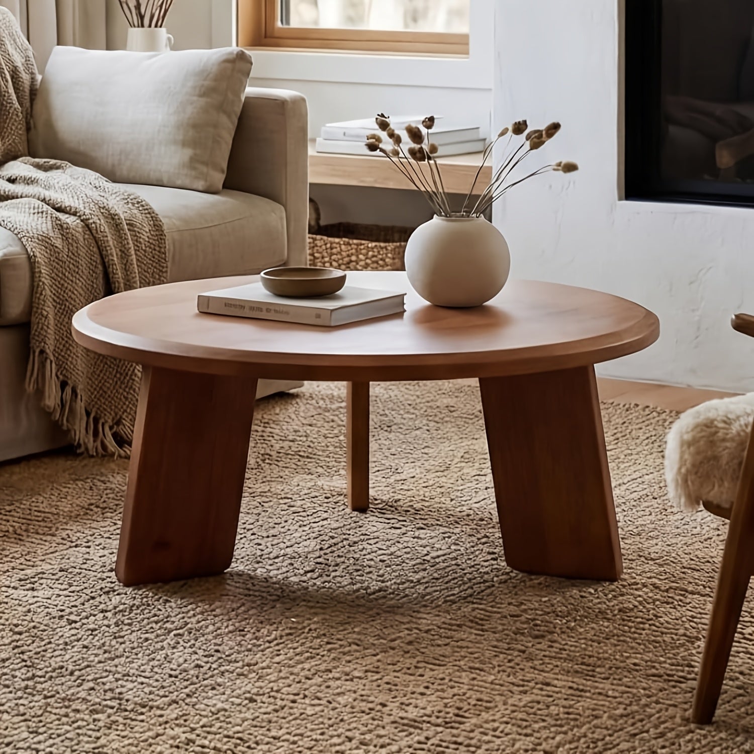 16 Inches Cute Wooden 1Pc Classic Round Coffee Table, Suitable for Living Room, Home Decoration, Balcony