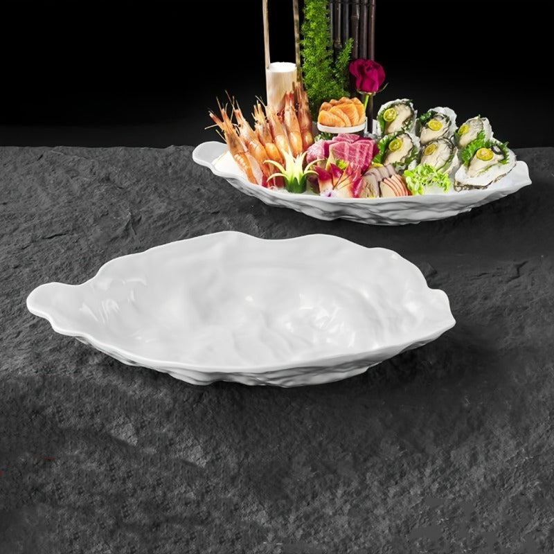 4pcs (4-Pack) 7.5-Inch Oval White Oyster Shell Ceramic Plates - Suitable for Seafood, Snacks, Appetizers, Desserts, Parties, Weddings, Buffets - Elegant Tableware for Dining & Commercial Use, Holiday Gifts for Christmas &