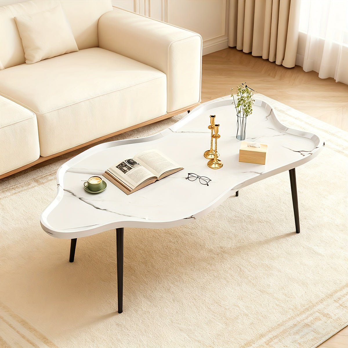 1pc Cloud Coffee Table, Suitable for Living Rooms, Modern Home Use, Side Table for Sofa, Small Tea Table for Balcony, Unique, High-end Feel, Balcony Coffee Table