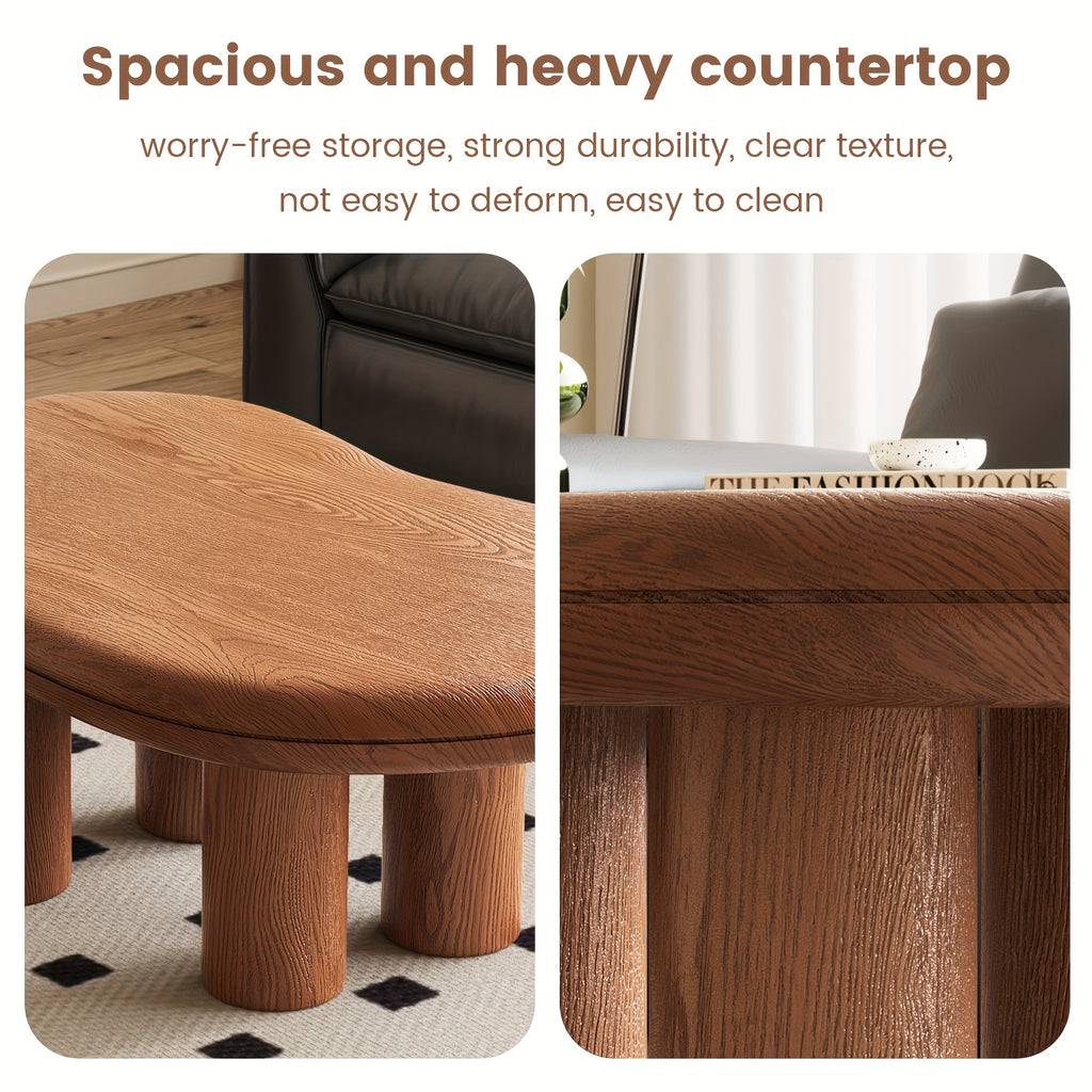 Modern Walnut Coffee Table with Cloud-Inspired Irregular Design - Lightweight Engineered Wood, 4-Legged Compact Center Table for Living Room & Bedroom, Easy Assembly