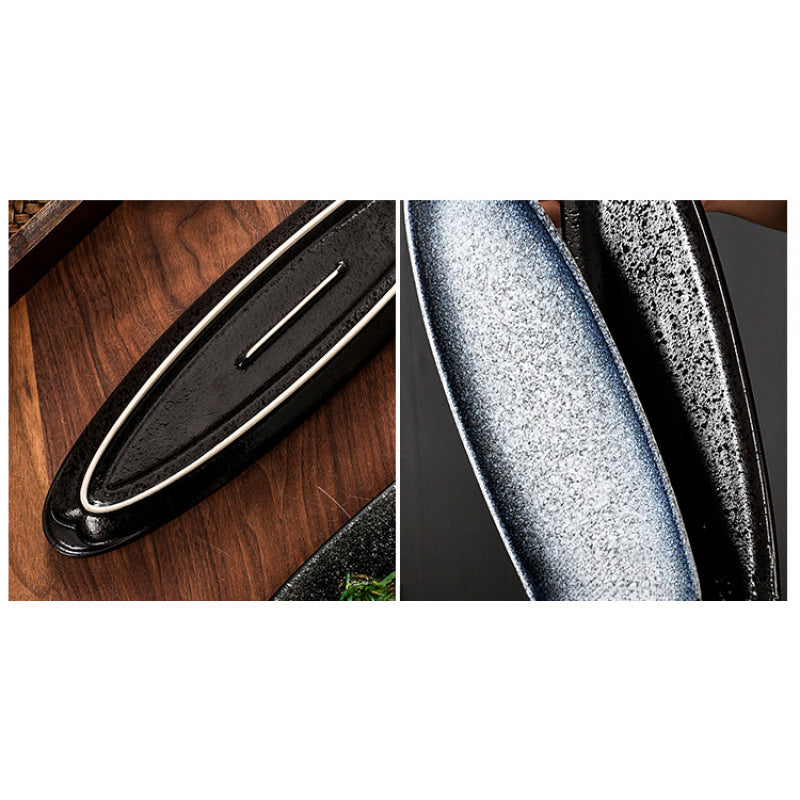 A Creatively Designed Large Oval Plate for Sushi, Sashimi, And Egg Dishes, Perfect for Restaurant Presentations And Wine Business Events