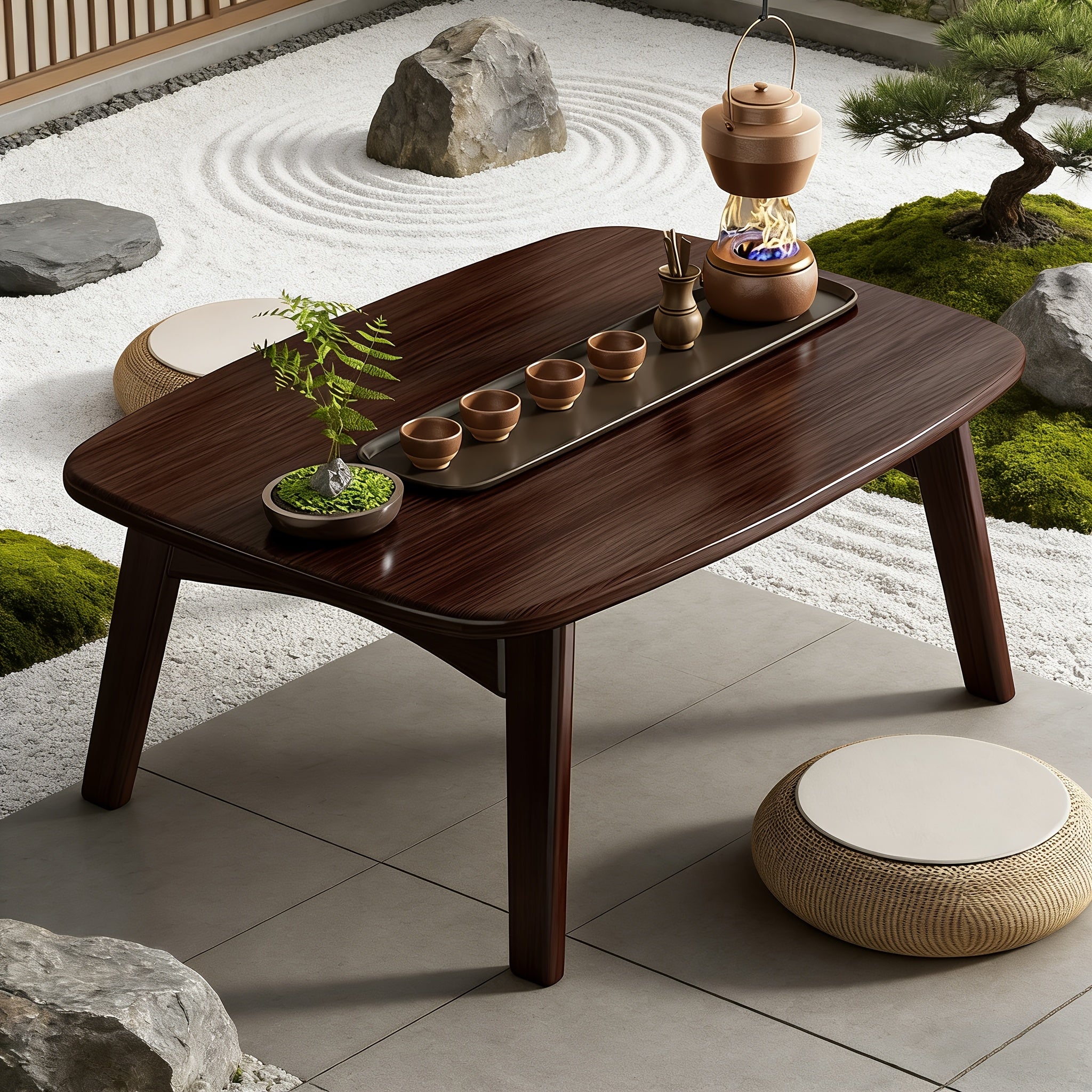 Foldable Japanese-Style Table Suitable for Indoor\u002FOutdoor Use - Modern Portable Coffee & Tea Table with Walnut Top, Space-Saving Design, No Assembly Required, Foldable Desk for,, Office (31.5×17.7×13.8 Inches)