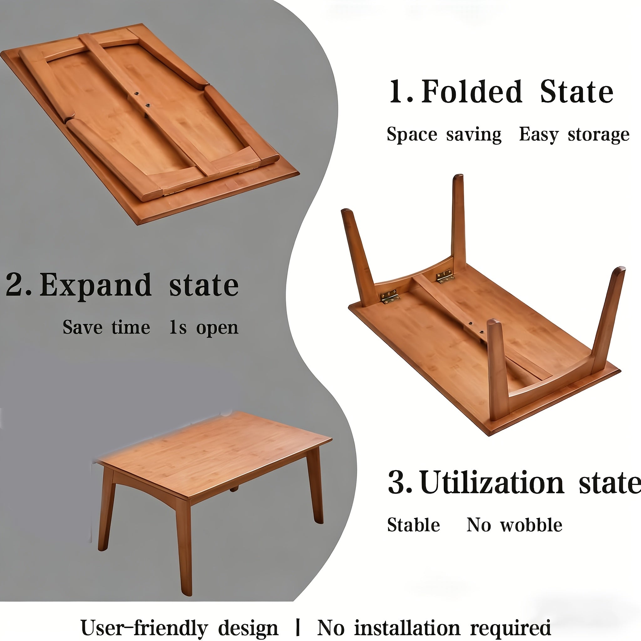 Foldable Japanese-Style Table Suitable for Indoor\u002FOutdoor Use - Modern Portable Coffee & Tea Table with Walnut Top, Space-Saving Design, No Assembly Required, Foldable Desk for,, Office (31.5×17.7×13.8 Inches)