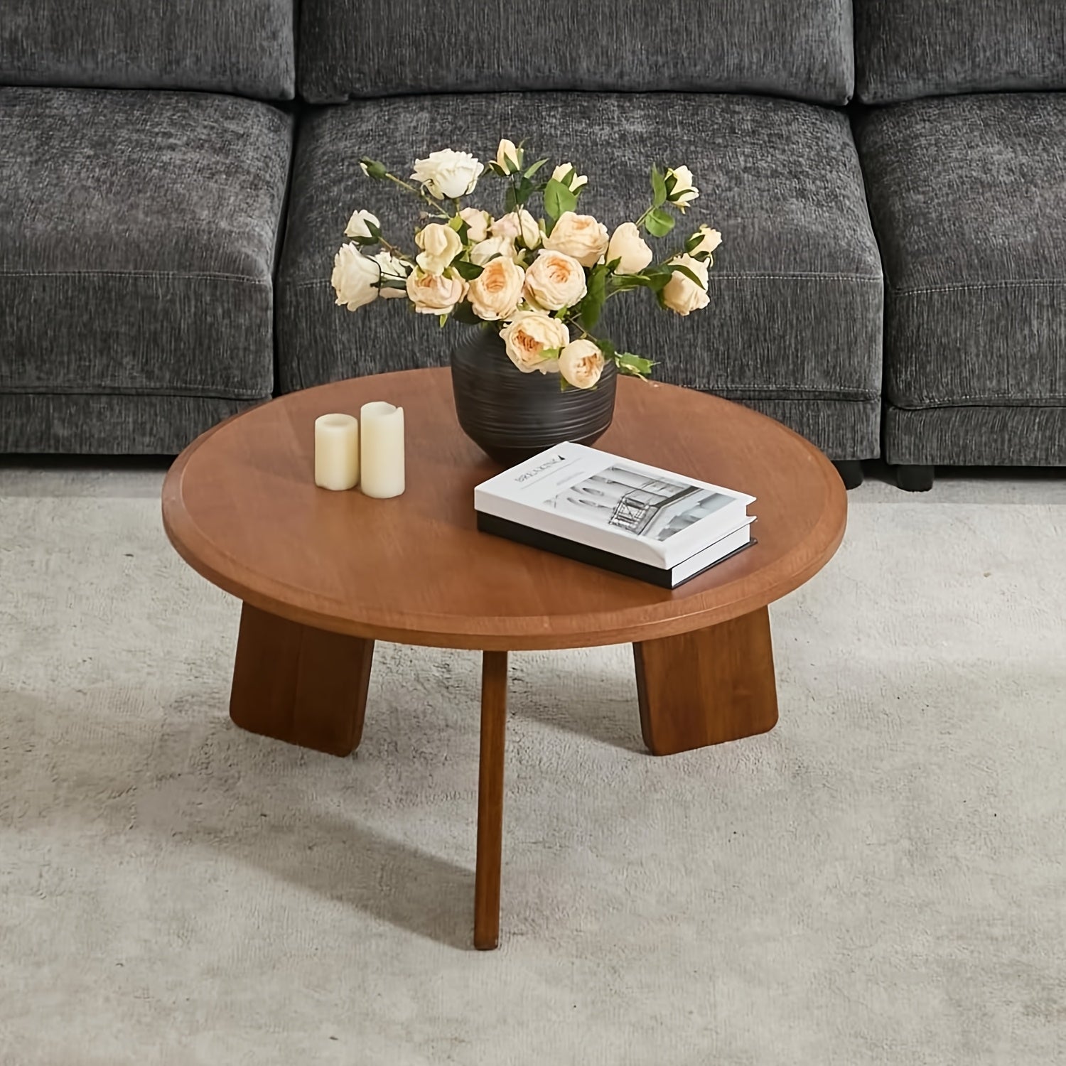 16 Inches Cute Wooden 1Pc Classic Round Coffee Table, Suitable for Living Room, Home Decoration, Balcony