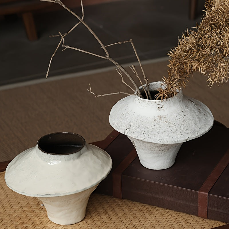 Rustic Ceramic Vase Suitable for \u002FOutdoor Use - Wide-Mouthed Contemporary Round Pottery Planter with Minimalist Clay Vase, Lightweight Decorative Centerpiece for Tables,,, - Ideal Gift for Mother's Day or Gardening Gift,home Decor